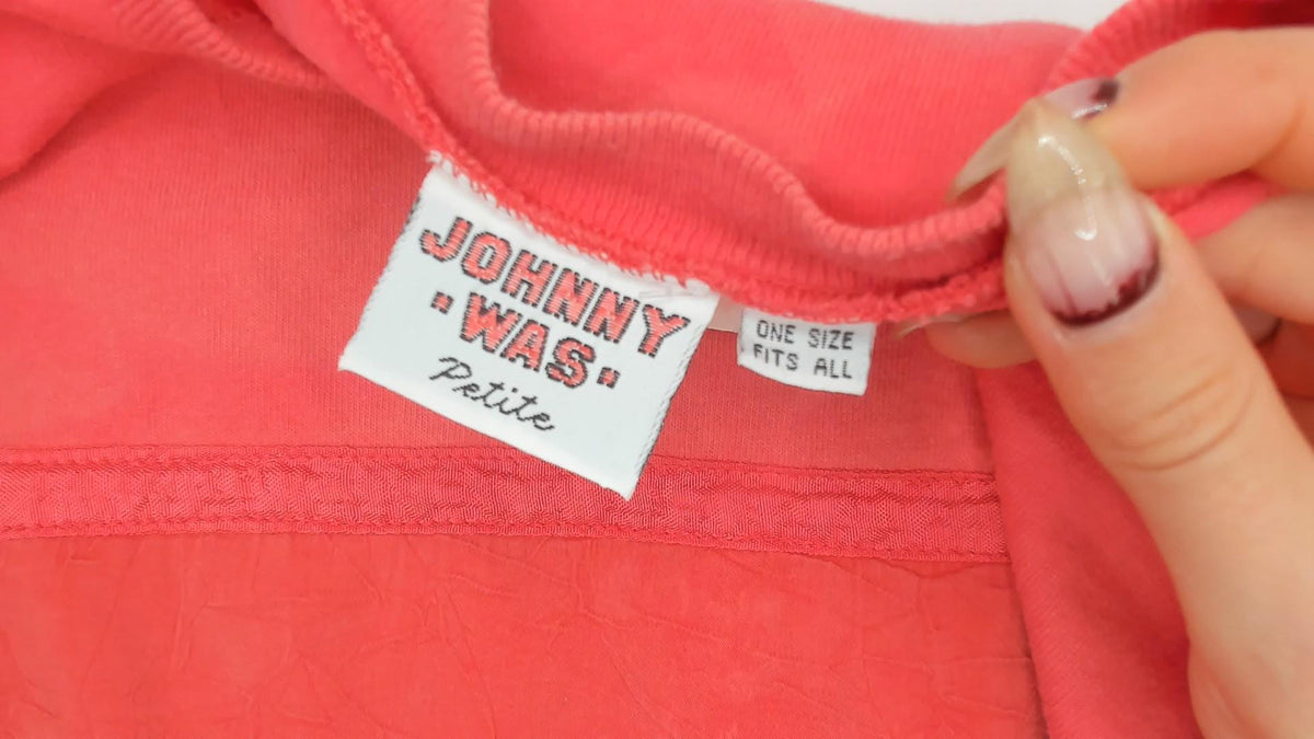 Y2K Johnny Was Coral Embroidered Cotton Tee Figures Folk Art Medium M
