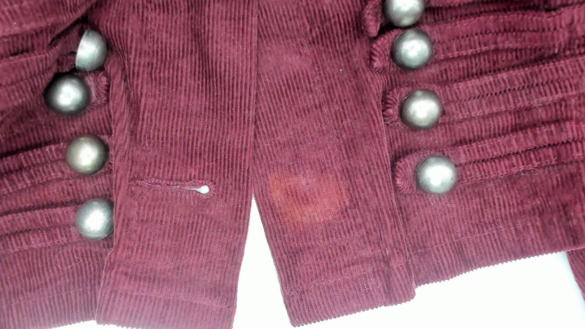 Y2K Burgundy Corduroy Jacket Cropped Military Stand Collar Peplum Large L