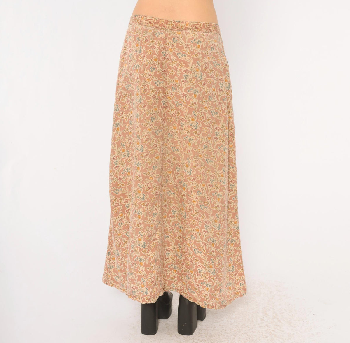 90s Lizwear Floral Skirt Pink Cream Button Front A-Line Ankle Length Large