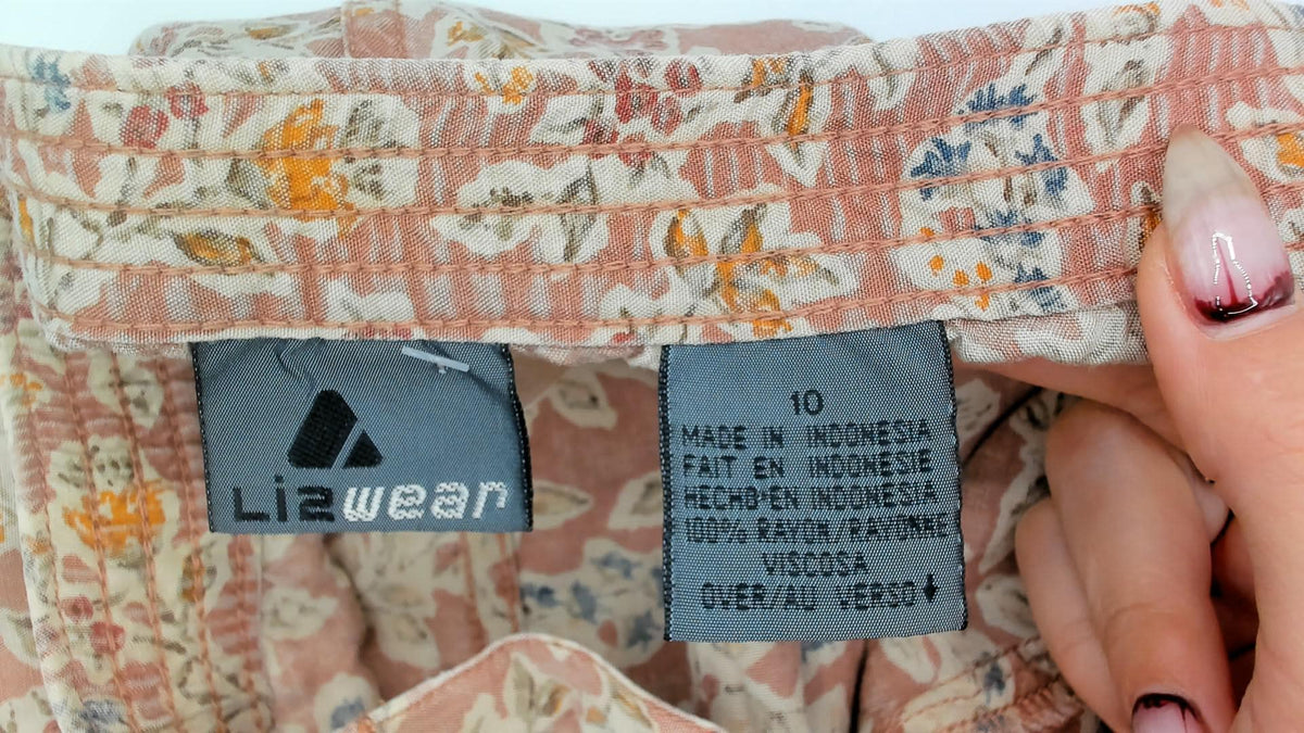 90s Lizwear Floral Skirt Pink Cream Button Front A-Line Ankle Length Large