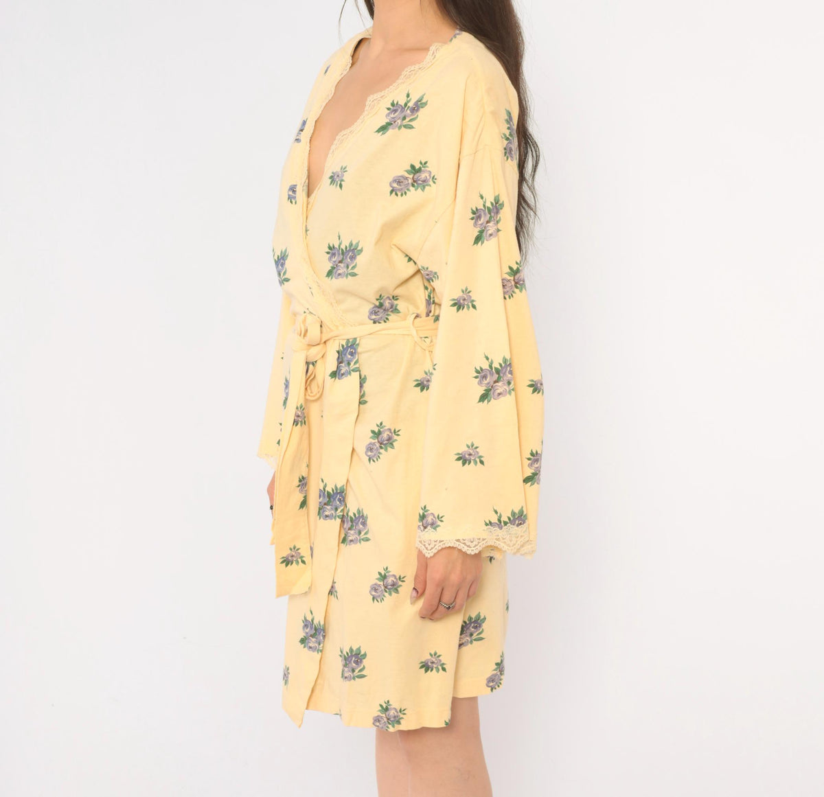Y2K Victoria's Secret Yellow Floral Cotton Robe Mini Kimono Small S
