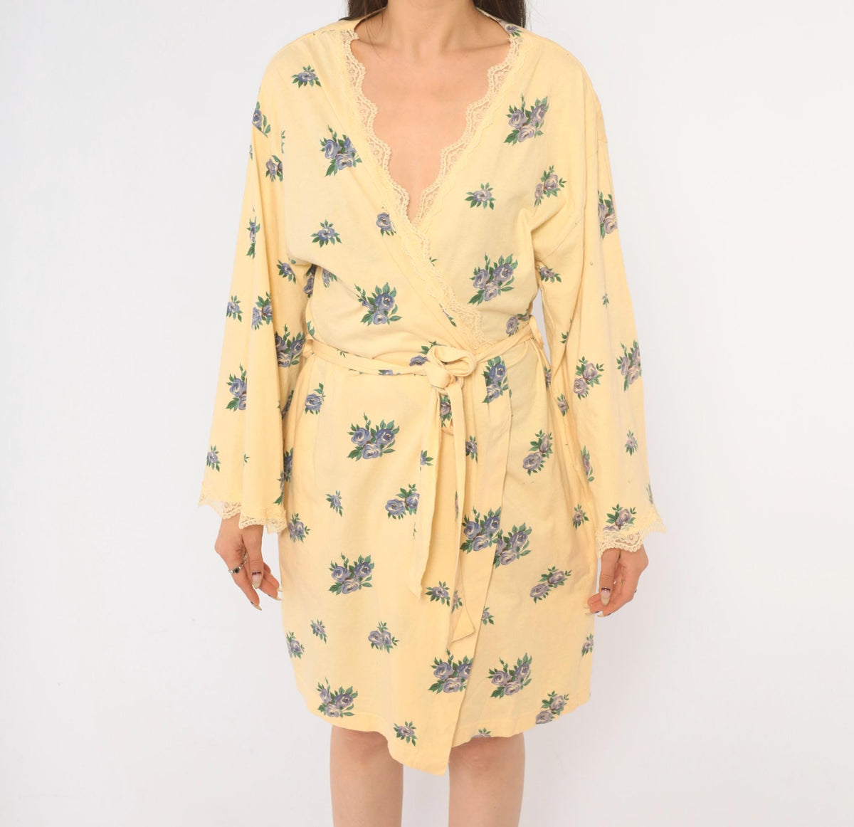 Y2K Victoria's Secret Yellow Floral Cotton Robe Mini Kimono Small S