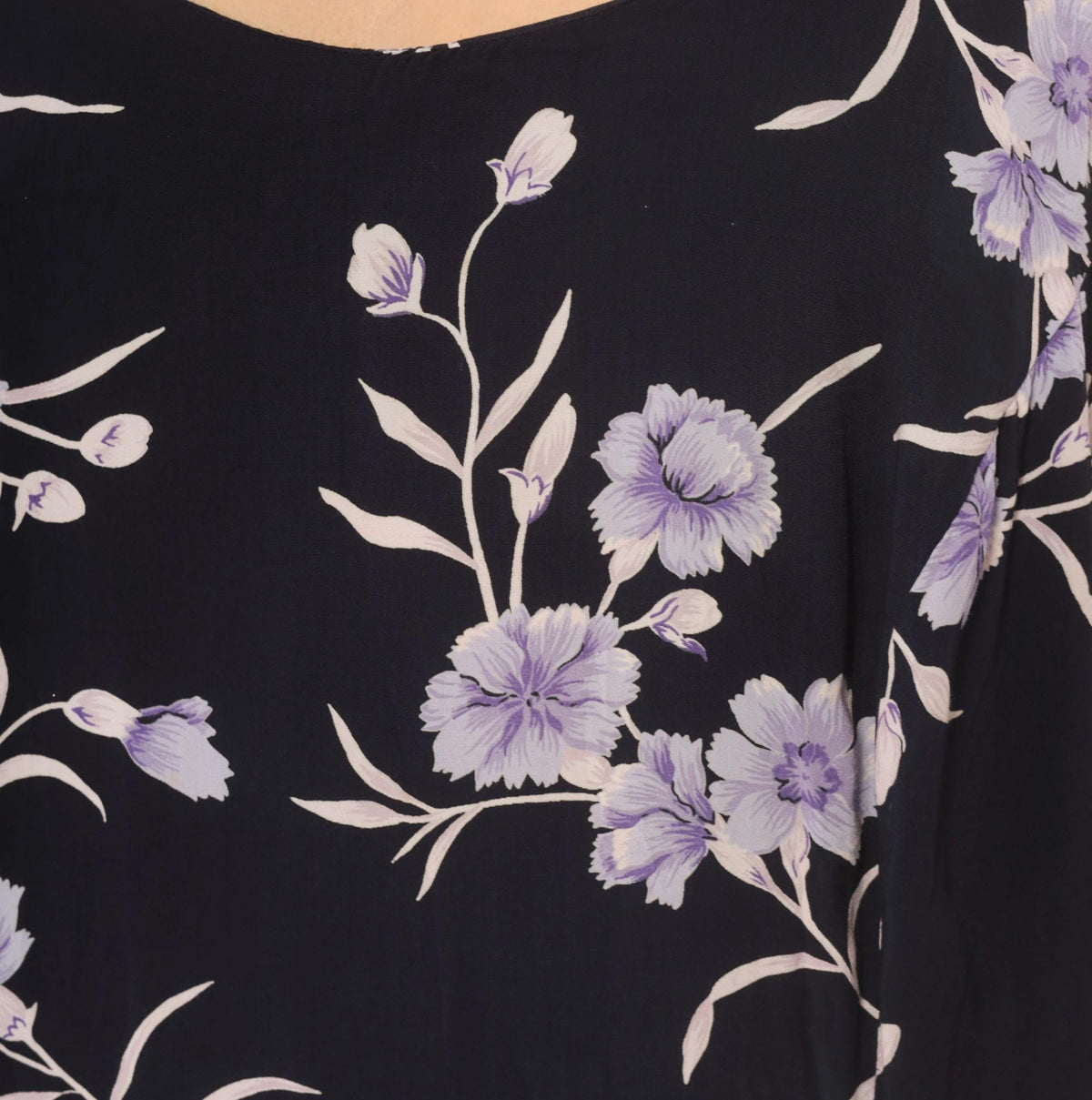 90s Navy Floral Maxi Dress Lavender Carnation Print Scoop Neck Extra Large