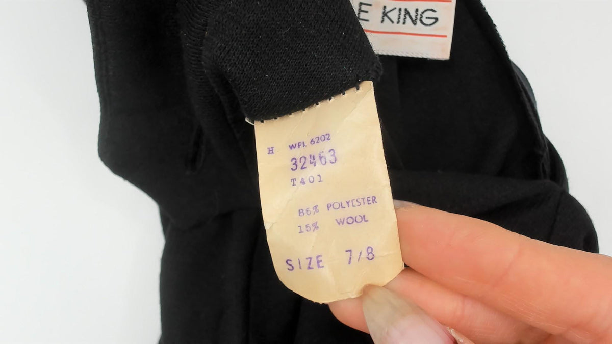 70s Carole King Black Wool Dress Mock Neck Puff Sleeve A-Line Small