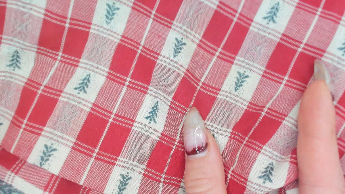 80s USA Hearts and Stitches Christmas Plaid Midi Dress Cream Red Small