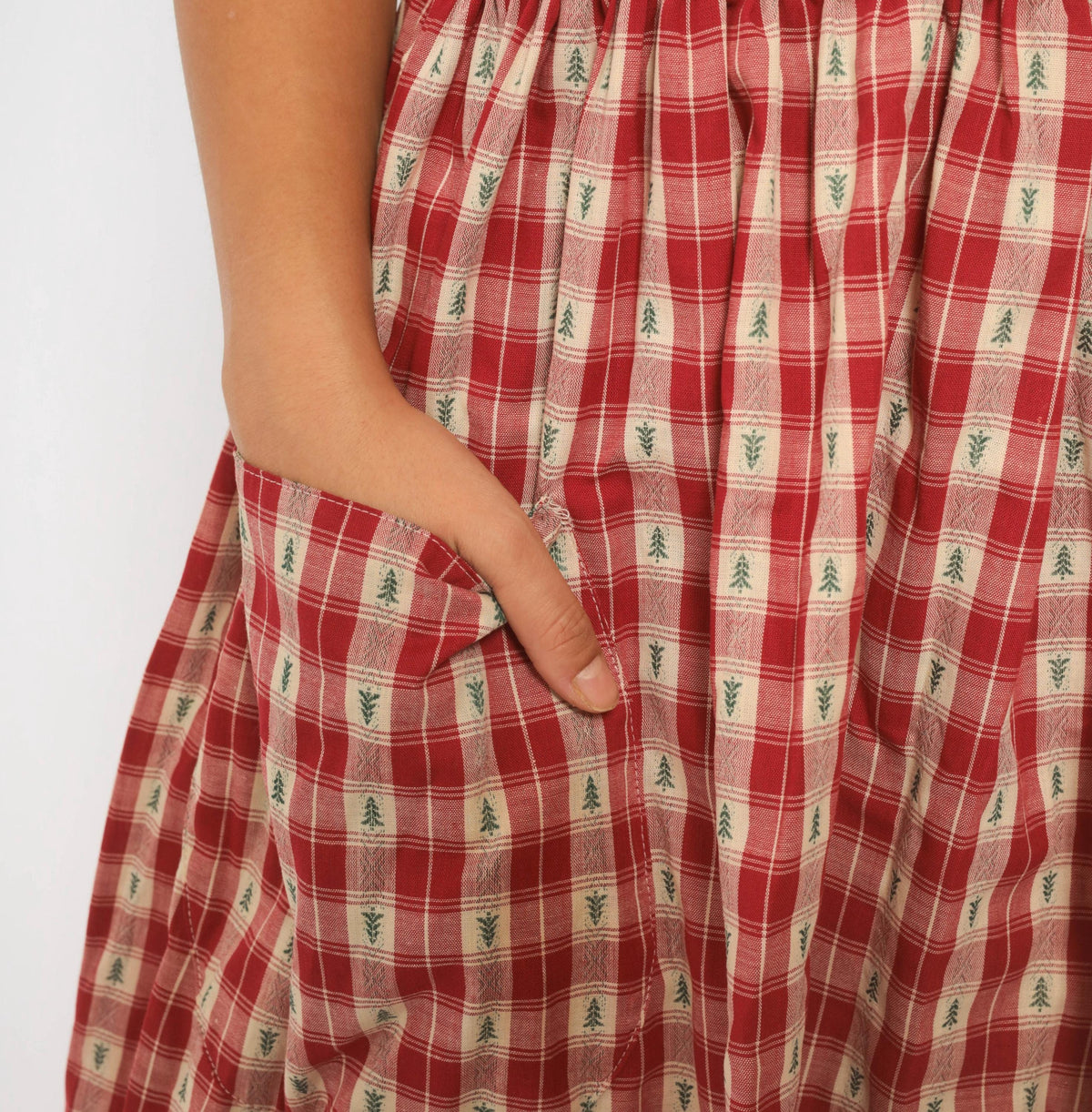 80s USA Hearts and Stitches Christmas Plaid Midi Dress Cream Red Small