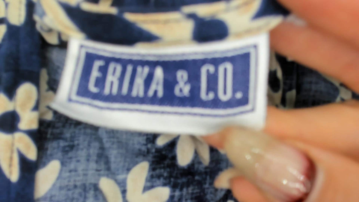 90s Erika & Co. Navy Daisy Midi Dress Cream Floral Button Front Medium M