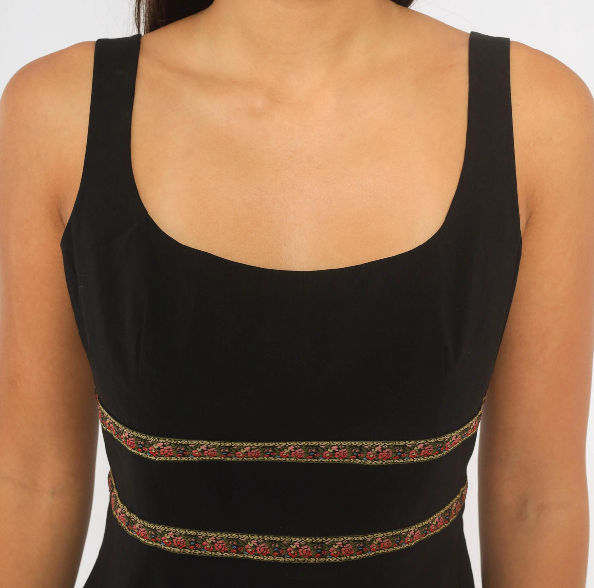 Y2K Express Black Mini Dress Floral Ribbon Tie Back Small S
