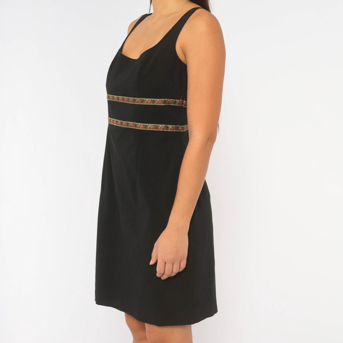 Y2K Express Black Mini Dress Floral Ribbon Tie Back Small S