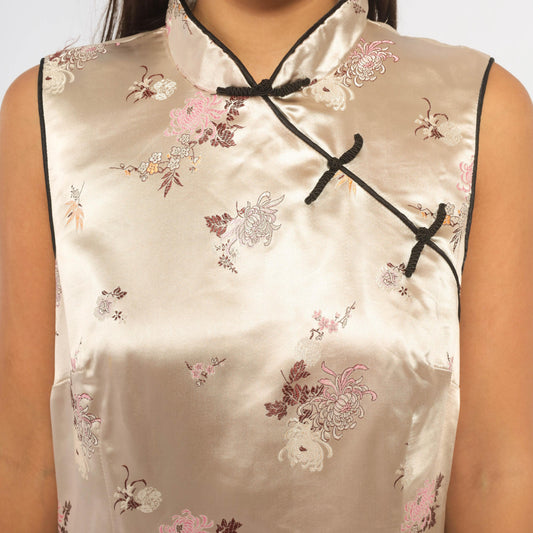 Y2K Robbie Bee Cheongsam Maxi Dress Pink Floral Brocade Mandarin Collar Large L