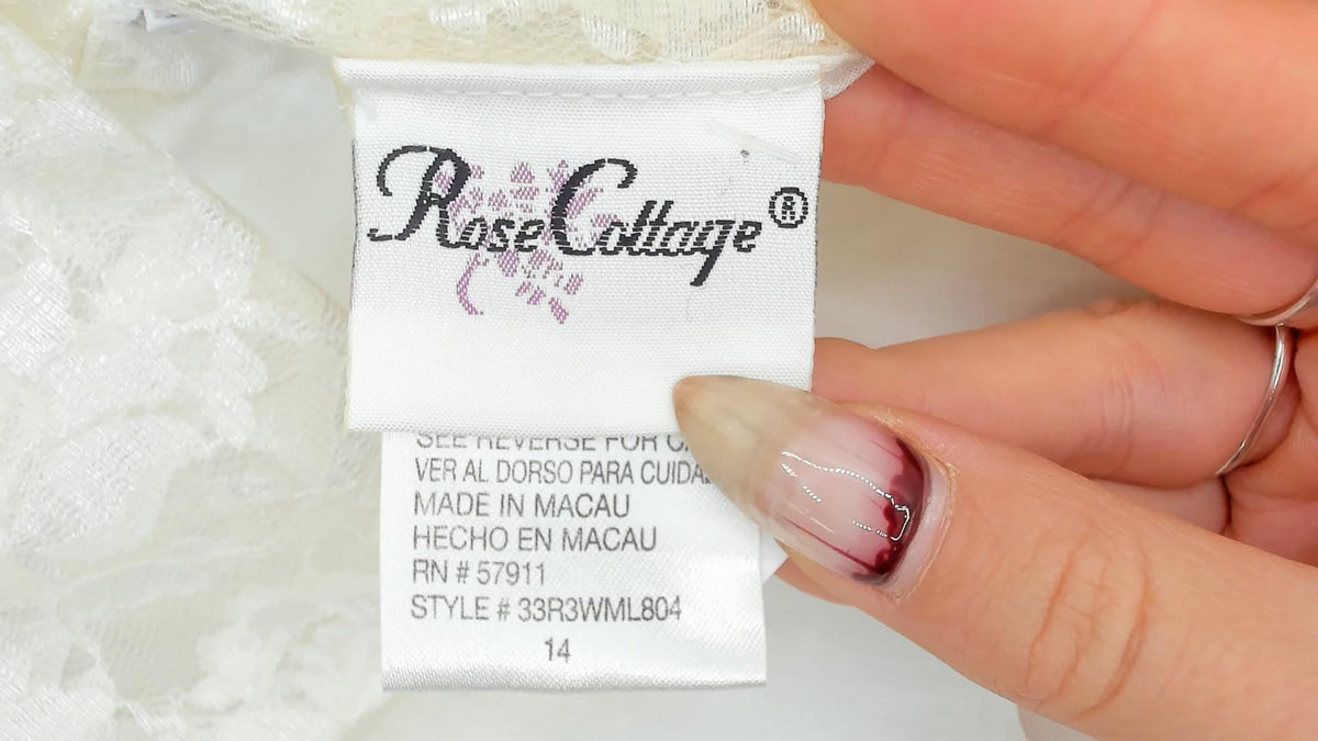 90s Rose Cottage White Lace Dress Square Neck Drop Waist Satin Bow Extra Small XS