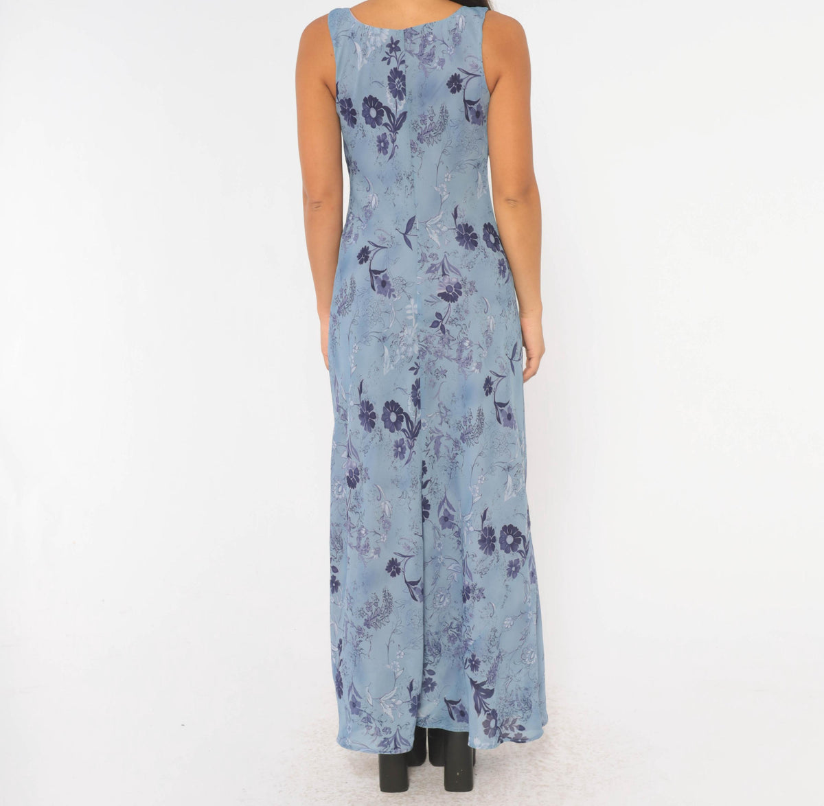 90s All That Jazz Blue Floral Maxi Dress Sleeveless A-Line Small S