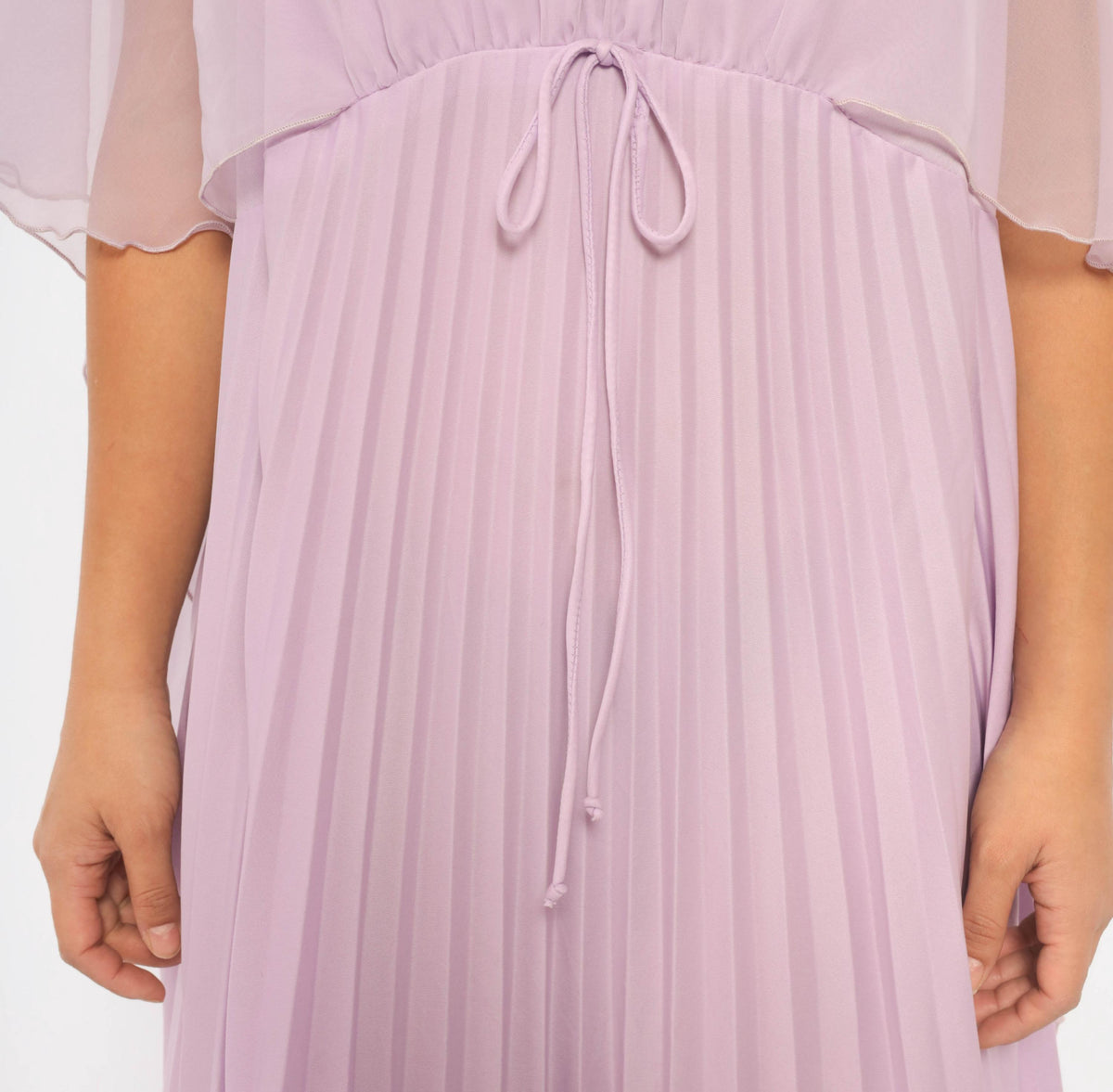 70s Lavender Midi Dress Cape Sleeve Embroidered Floral Pearl Beads Large L