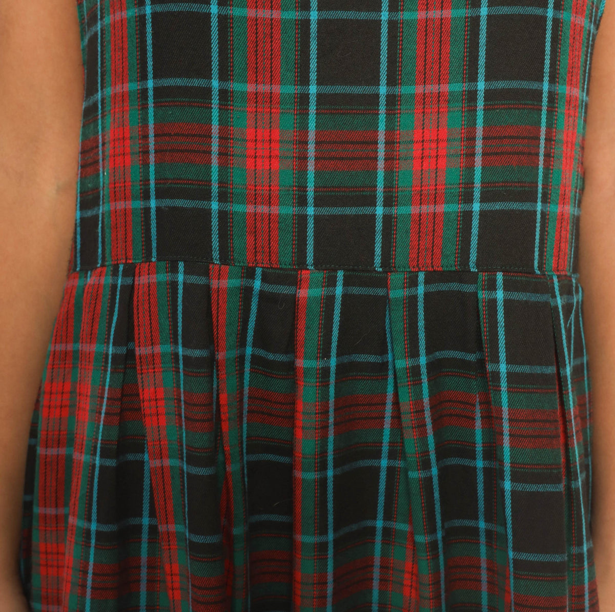90s Bay Waters Plaid Midi Dress Black Red Teal V-Neck Drop Waist Large