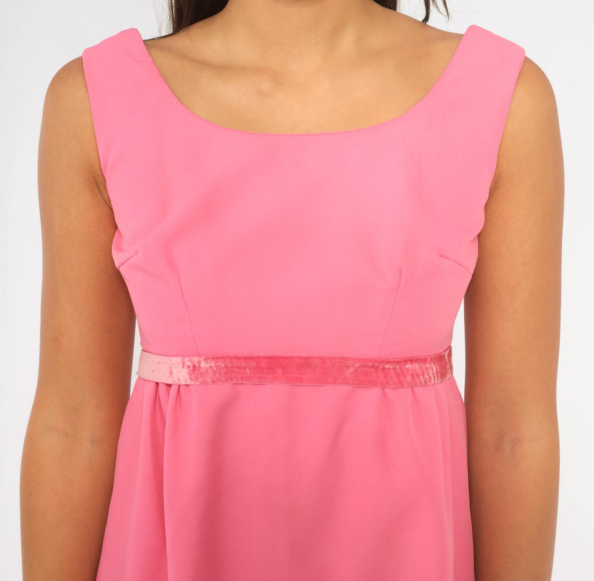 60s Pink Empire Waist Dress Sleeveless A-Line Knee Length Mod Cocktail Extra Small XS