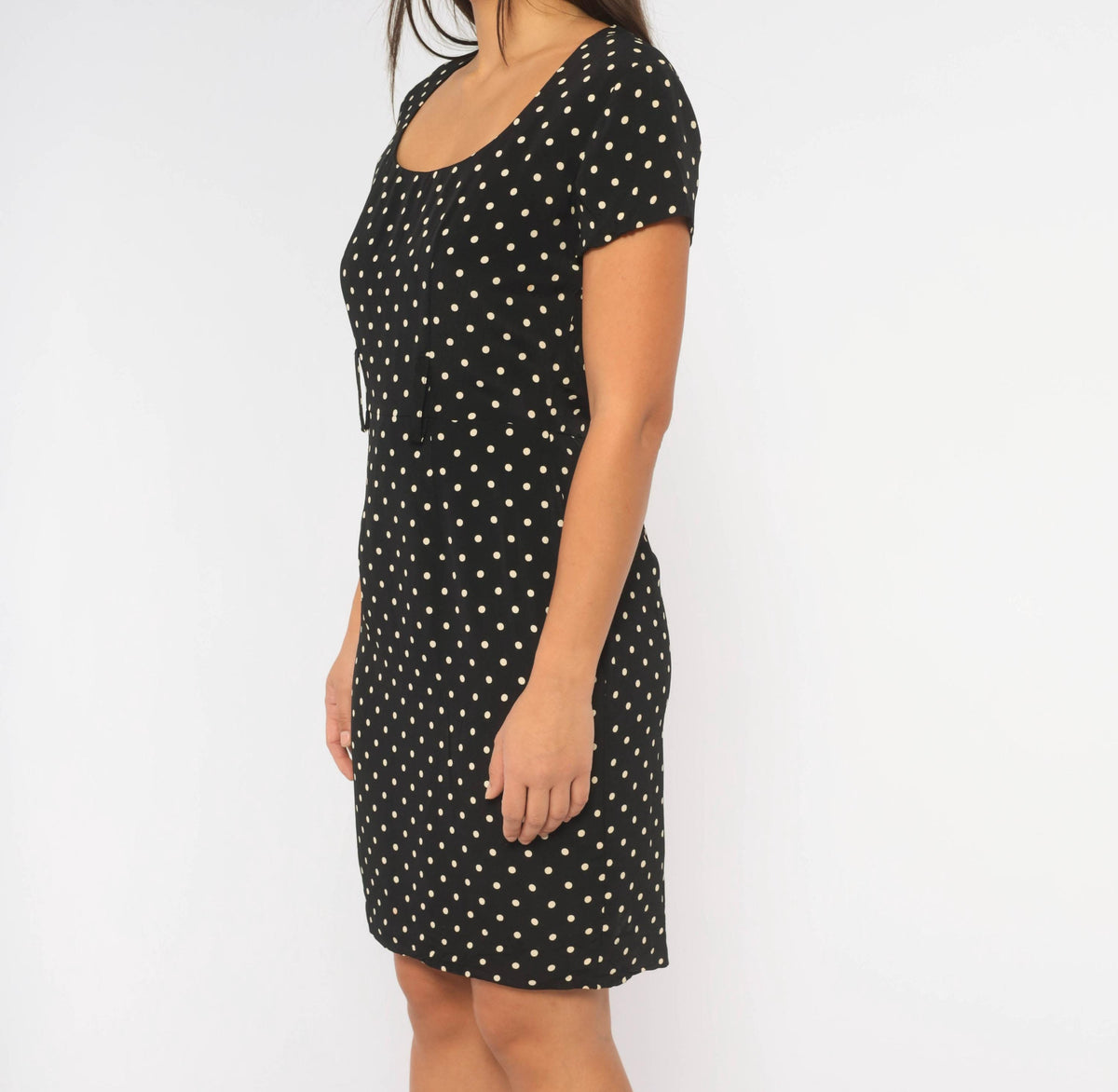 90s Ann Taylor Polka Dot Sheath Dress Black White Scoop Neck XS