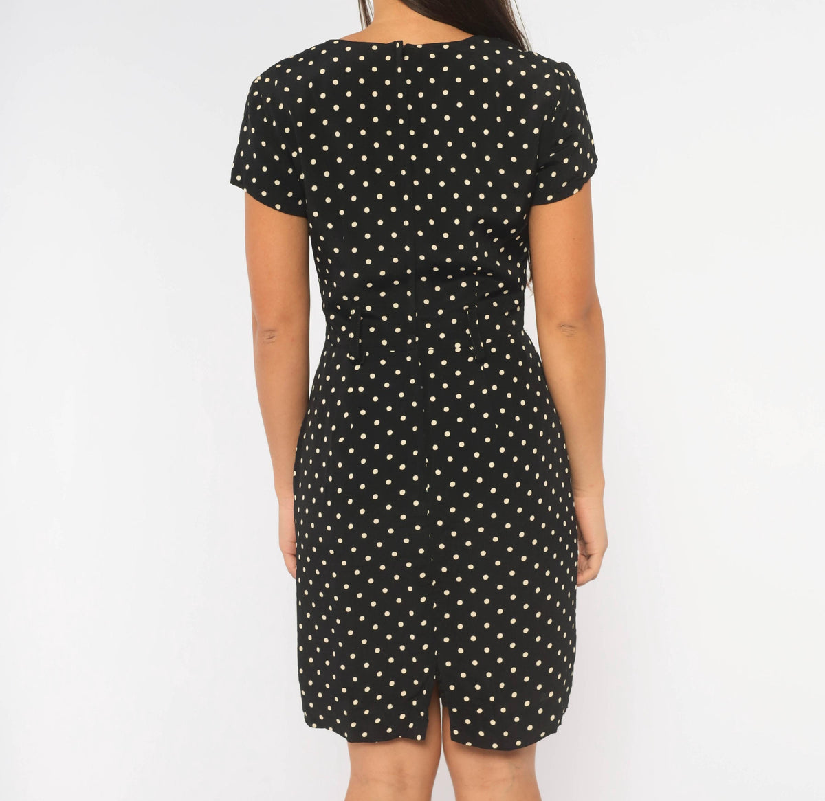 90s Ann Taylor Polka Dot Sheath Dress Black White Scoop Neck XS