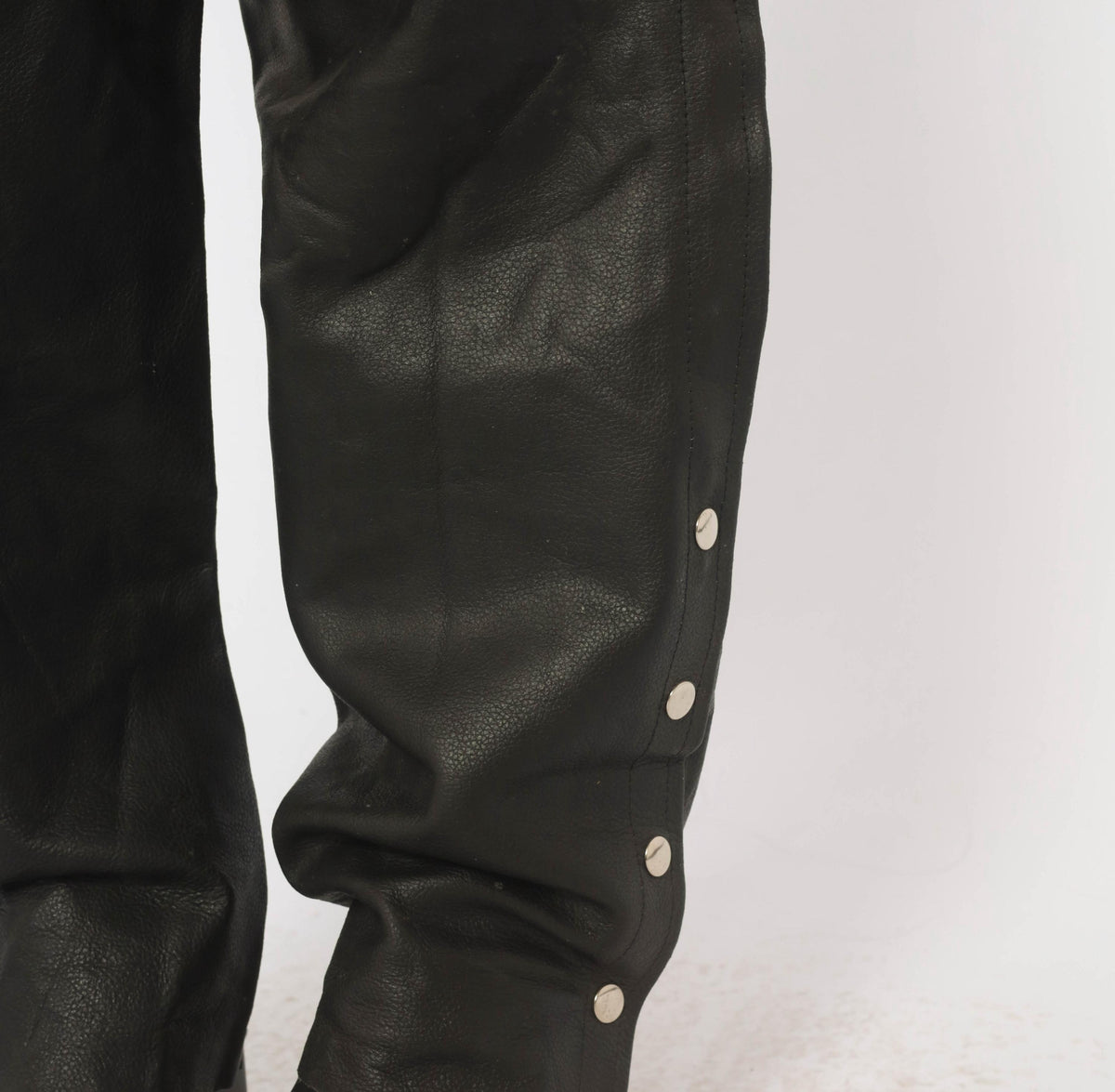 90s Black Leather Motorcycle Chaps Belted Buckle Lace-Up Zippers Medium M