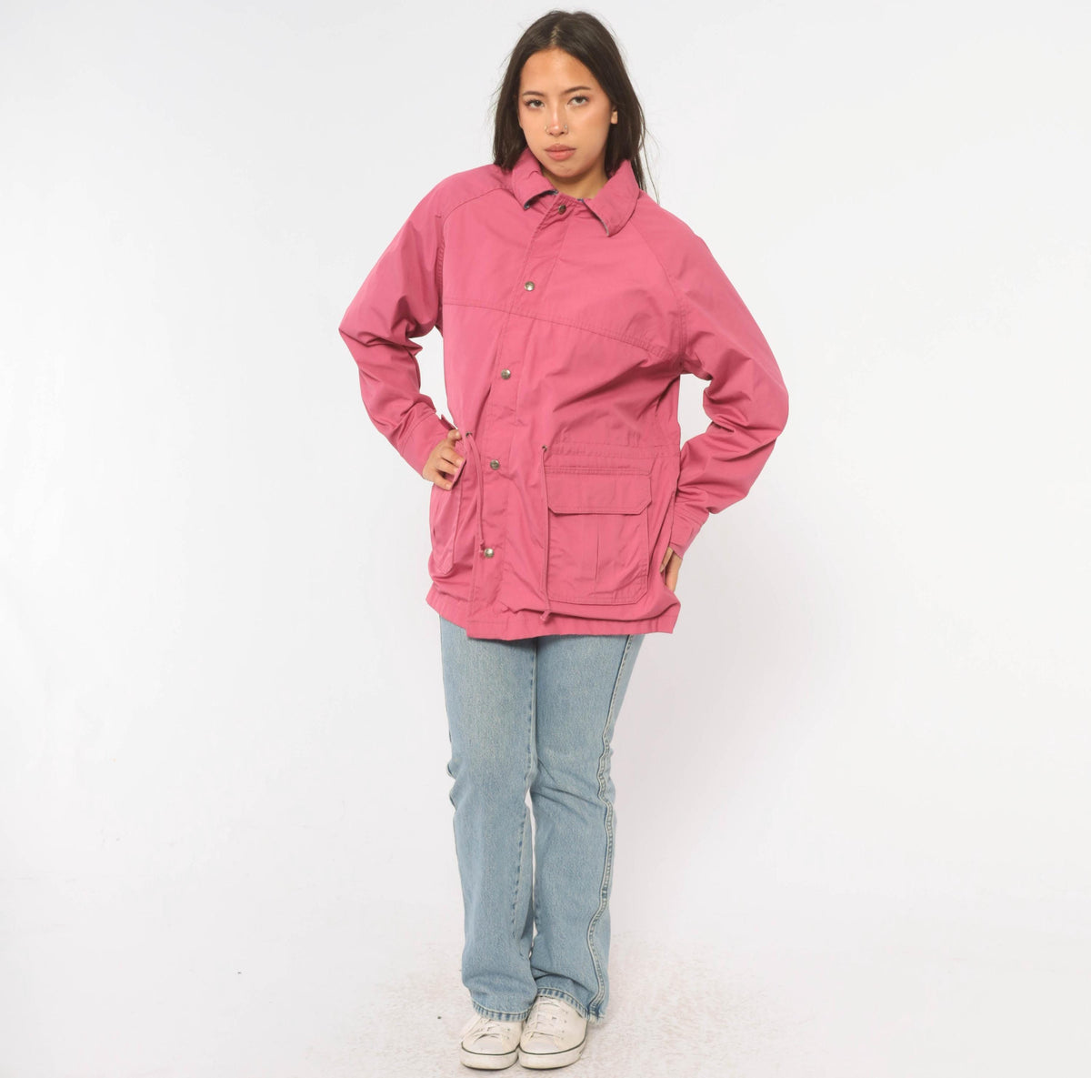 80s Woolrich Pink Wool Plaid Barn Jacket Snap Waist Small