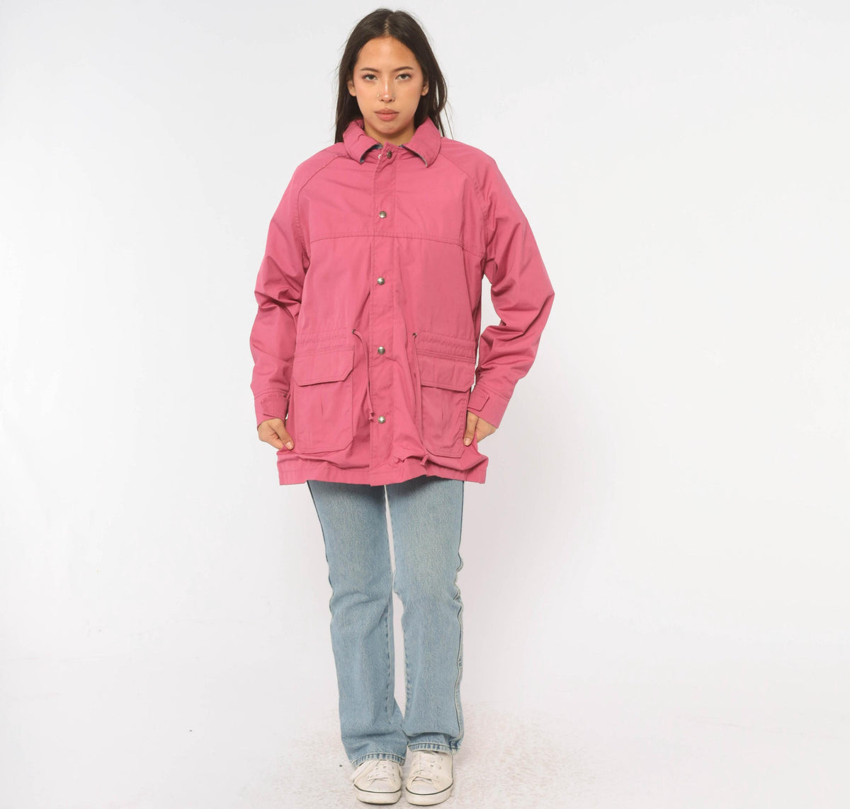 80s Woolrich Pink Wool Plaid Barn Jacket Snap Waist Small