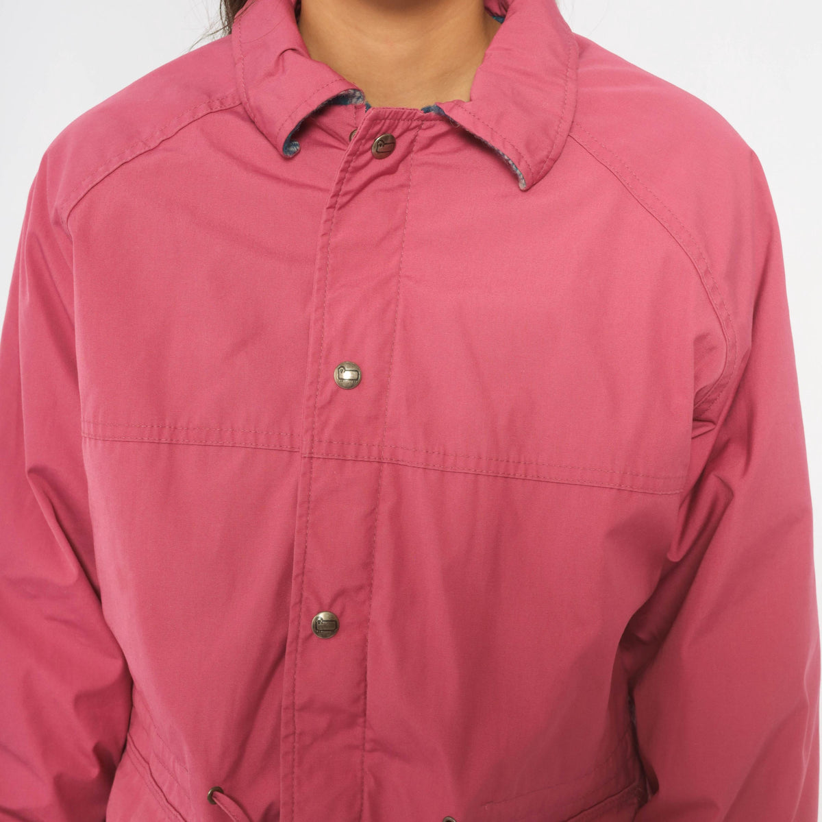 80s Woolrich Pink Wool Plaid Barn Jacket Snap Waist Small
