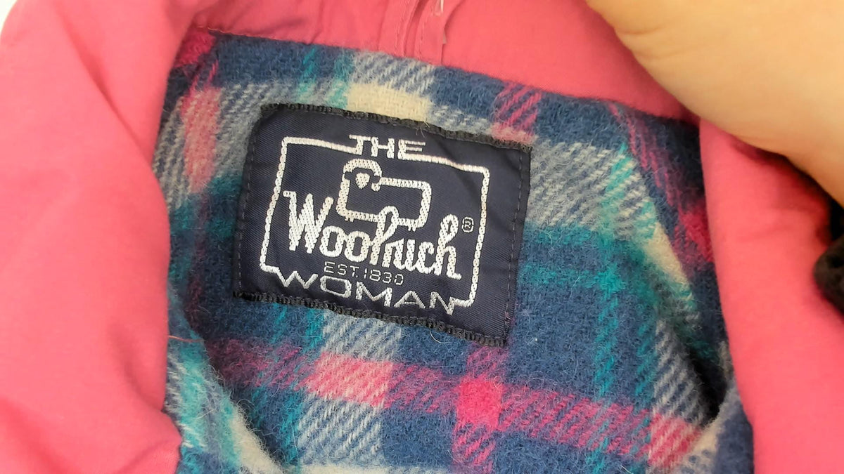 80s Woolrich Pink Wool Plaid Barn Jacket Snap Waist Small