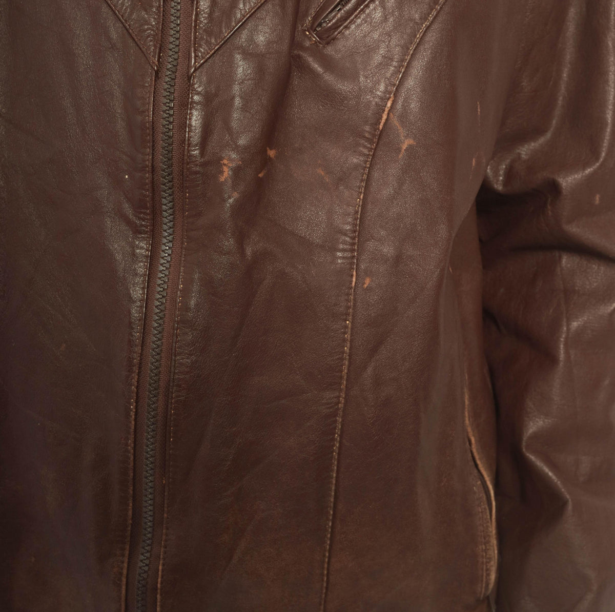 80s Tibor Leather Bomber Jacket Brown Burgundy Chevron Pointed Collar Small
