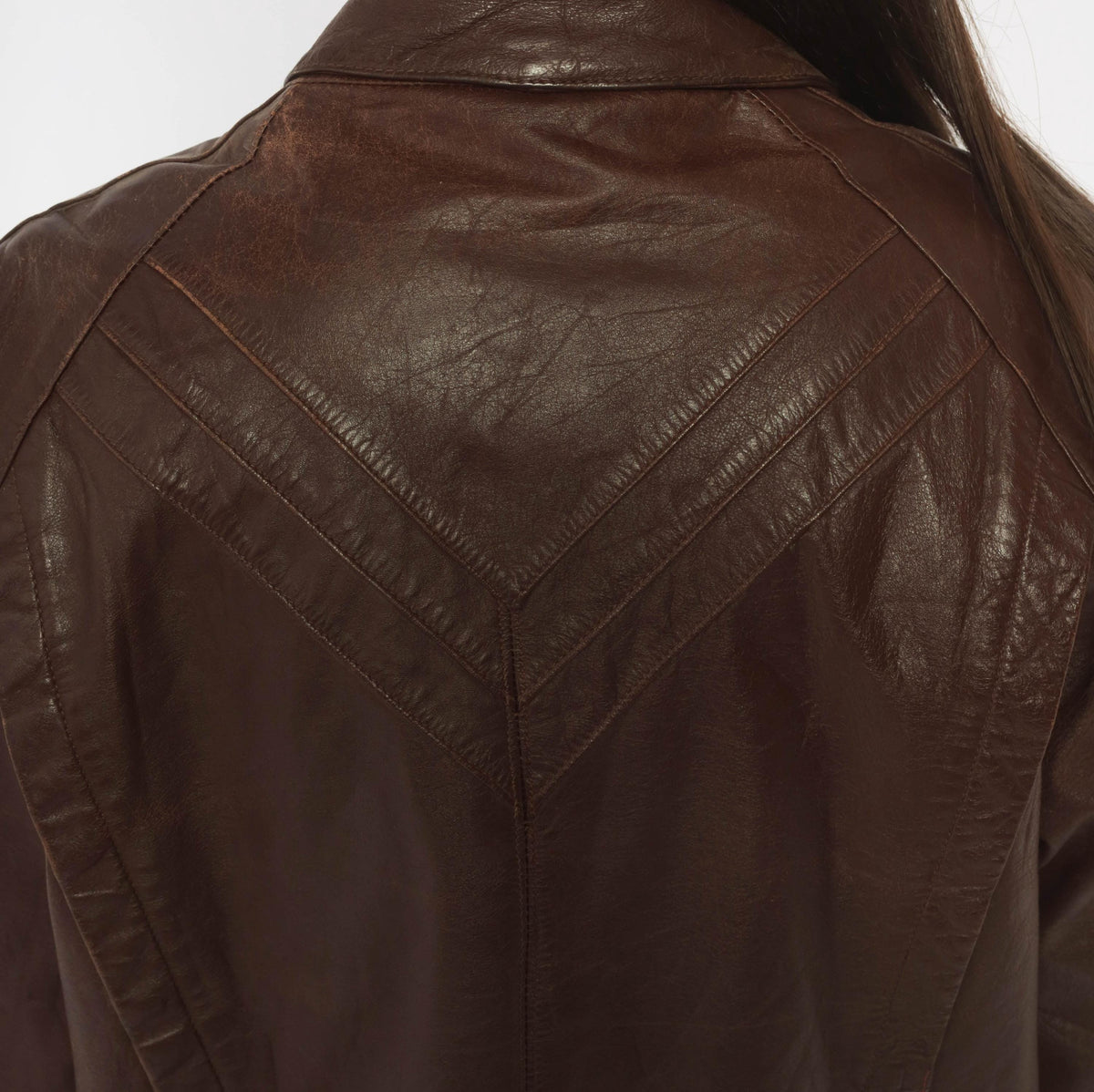 80s Tibor Leather Bomber Jacket Brown Burgundy Chevron Pointed Collar Small