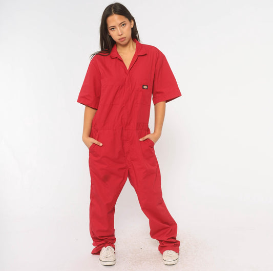Y2K Dickies Red Coveralls Zip Front Jumpsuit Unisex Medium M