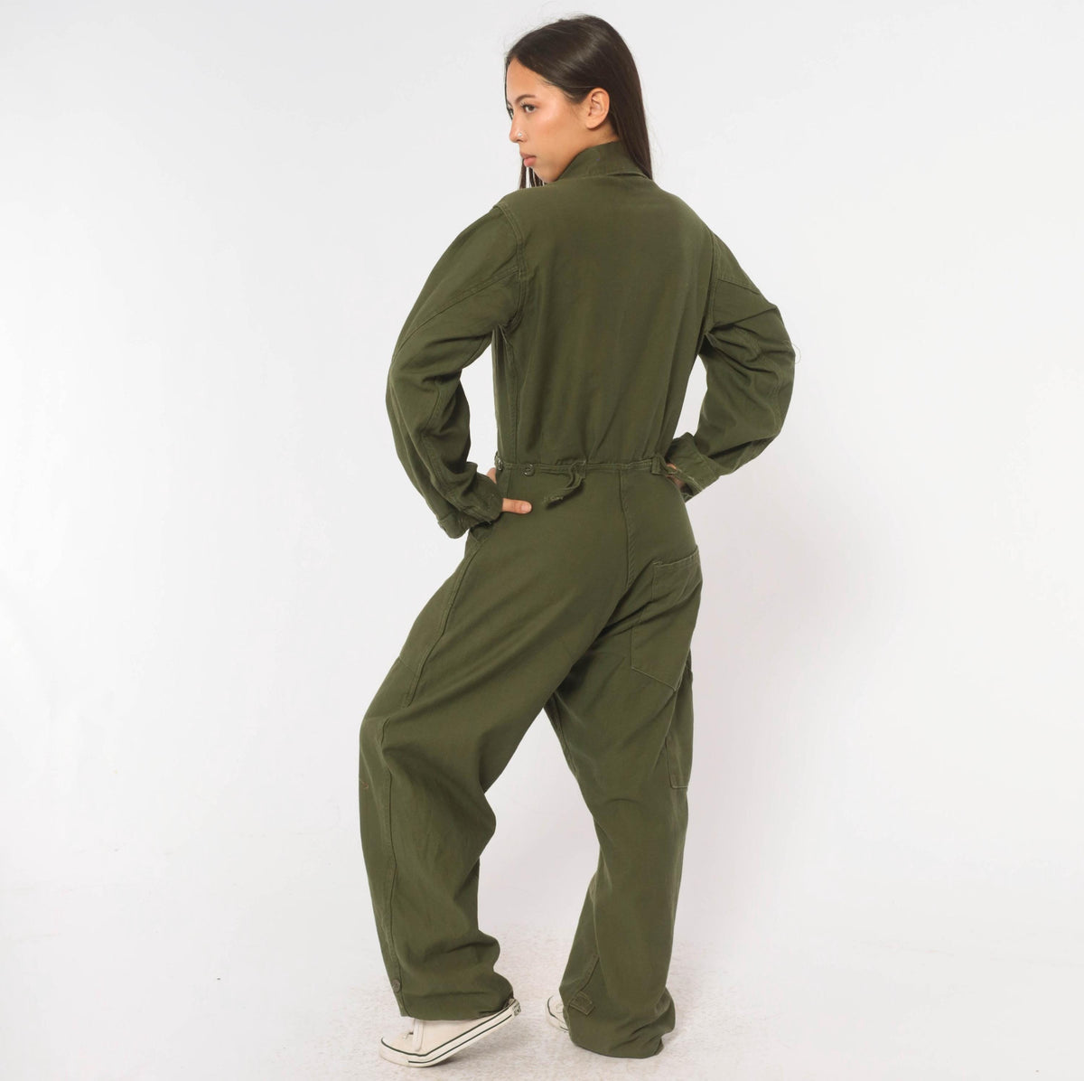 70s Vanderbilt Olive Cotton Coveralls Button Front Jumpsuit XS
