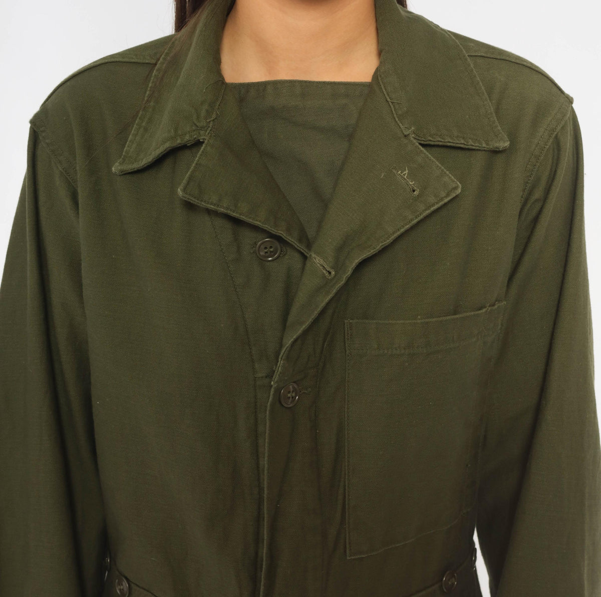 70s Vanderbilt Olive Cotton Coveralls Button Front Jumpsuit XS