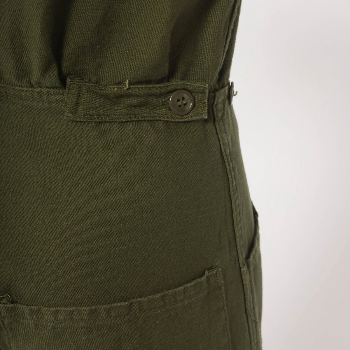 70s Vanderbilt Olive Cotton Coveralls Button Front Jumpsuit XS