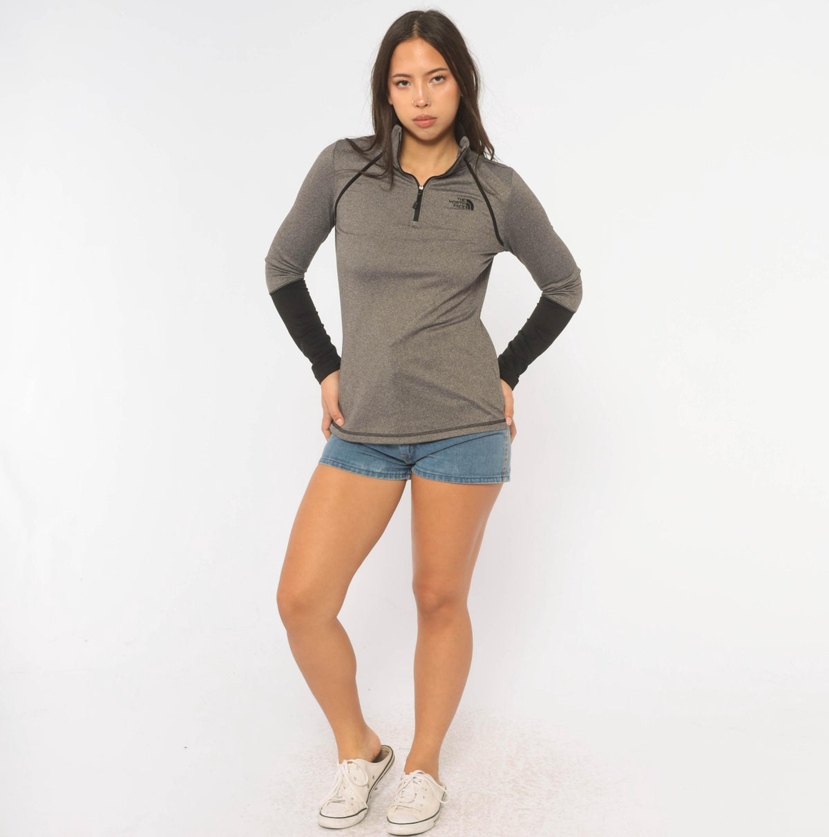 The North Face Half Zip Pullover Grey Charcoal Raglan Y2K Extra Small XS