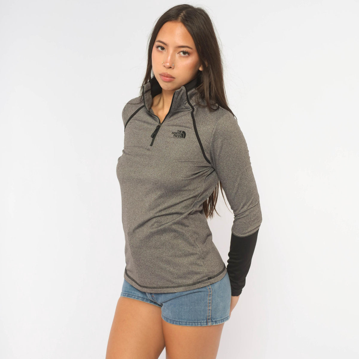 The North Face Half Zip Pullover Grey Charcoal Raglan Y2K Extra Small XS