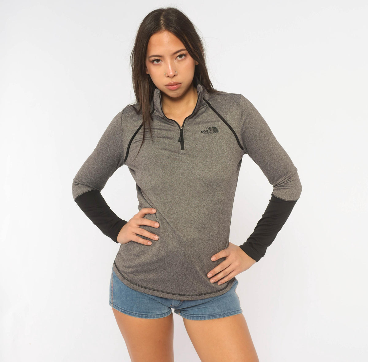The North Face Half Zip Pullover Grey Charcoal Raglan Y2K Extra Small XS
