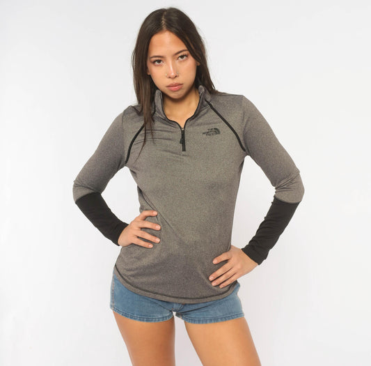 The North Face Half Zip Pullover Grey Charcoal Raglan Y2K Extra Small XS