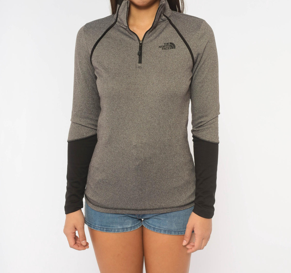The North Face Half Zip Pullover Grey Charcoal Raglan Y2K Extra Small XS