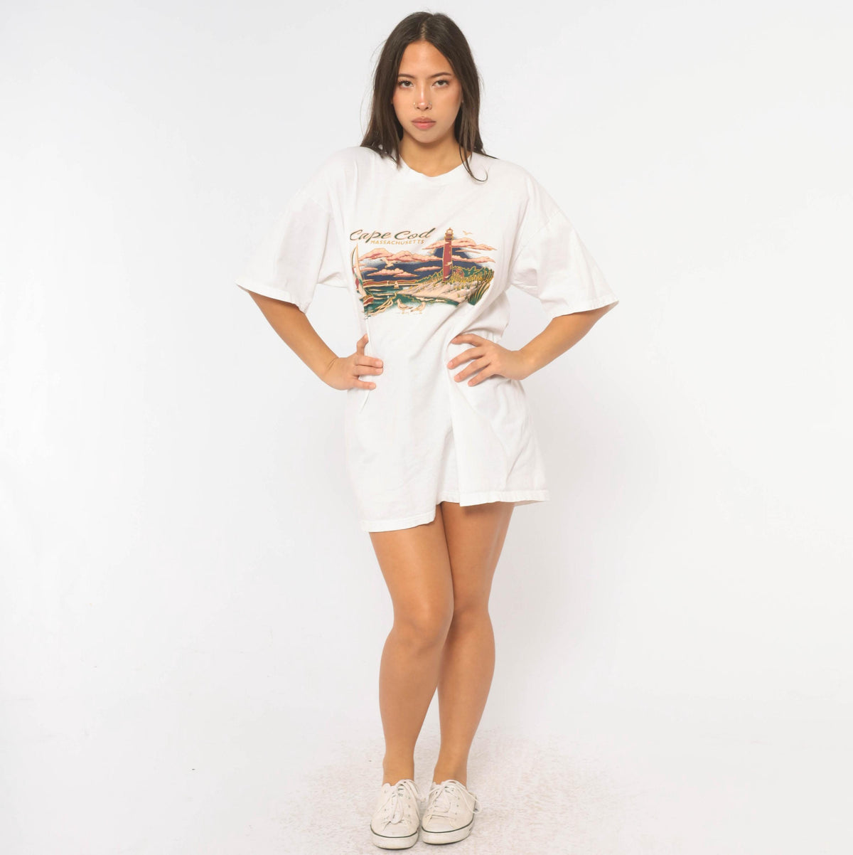 90s Cape Cod Lighthouse Sailboat Souvenir Tee White Cotton Extra Large XL