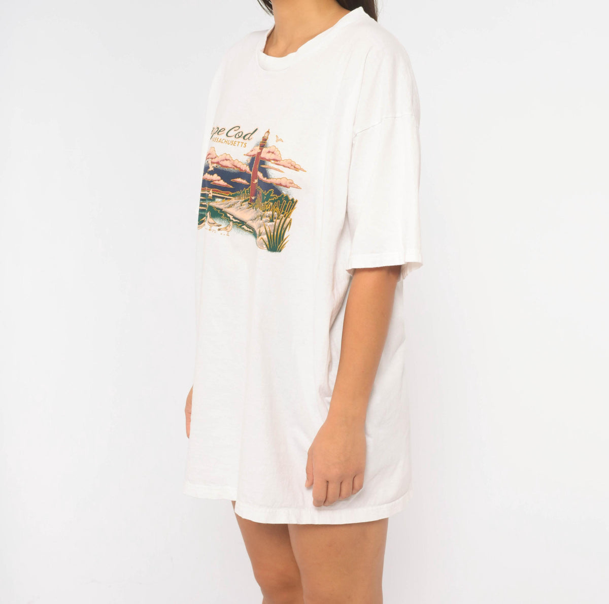 90s Cape Cod Lighthouse Sailboat Souvenir Tee White Cotton Extra Large XL