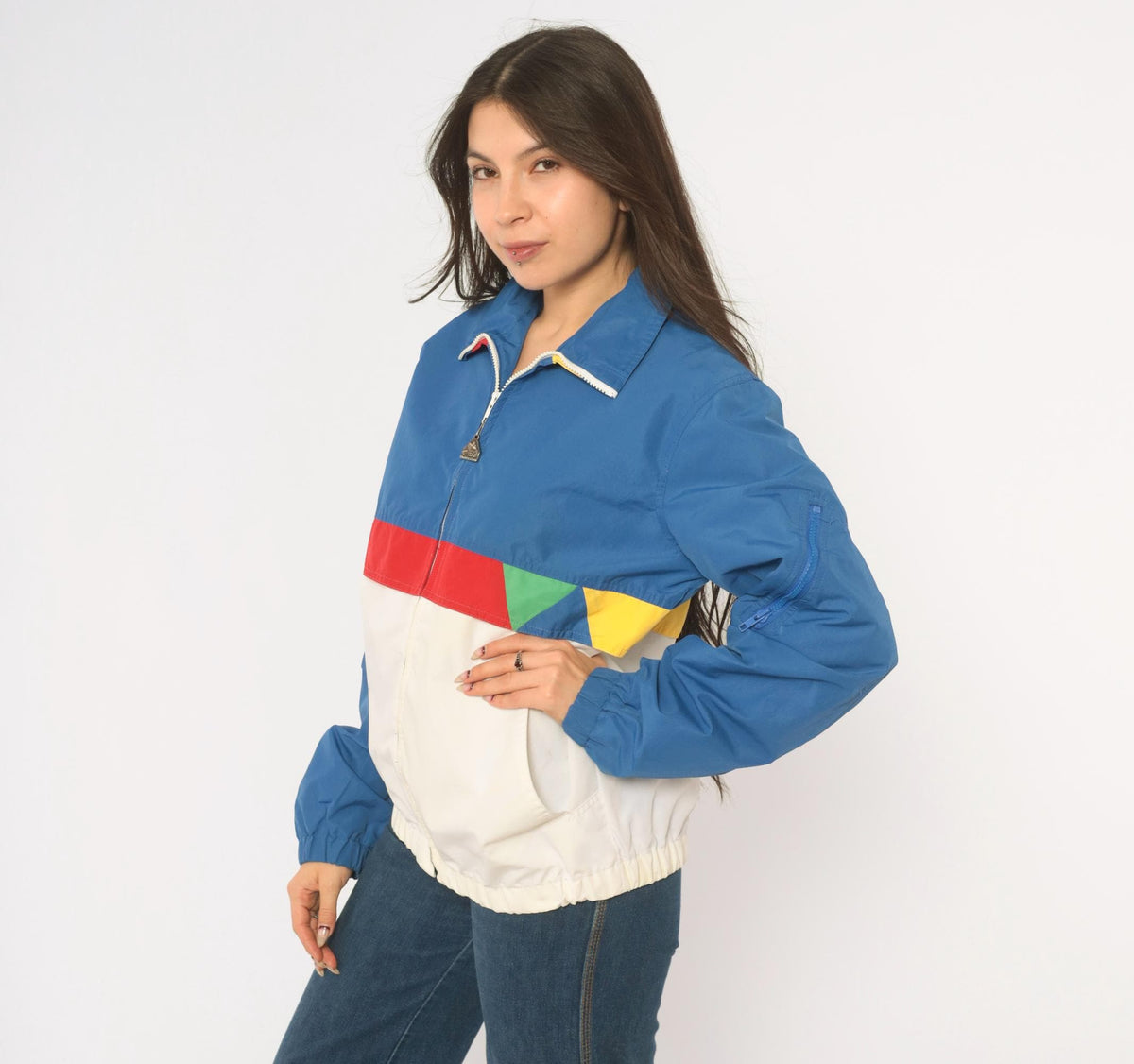 80s Pacific Trail Color Block Windbreaker Jacket Blue White Red Yellow Small