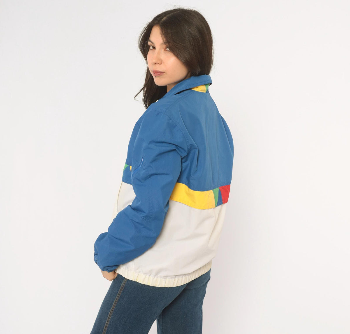 80s Pacific Trail Color Block Windbreaker Jacket Blue White Red Yellow Small
