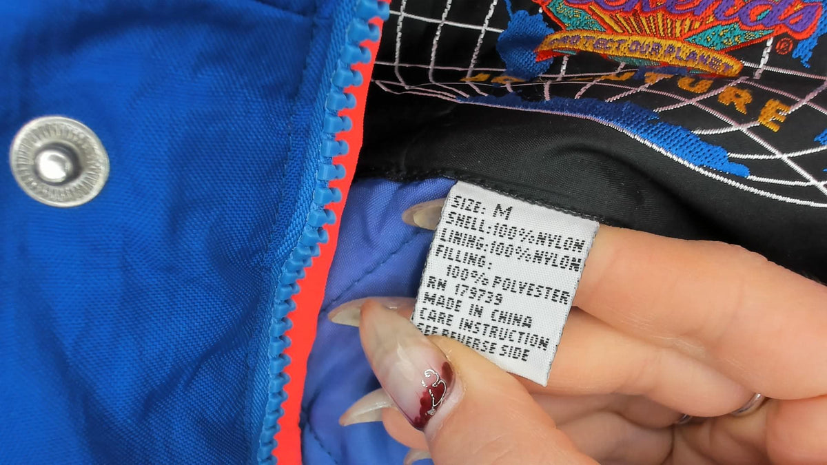 90s Weekends Adventure Color Block Ski Jacket Hooded Puffer Blue Coral Medium