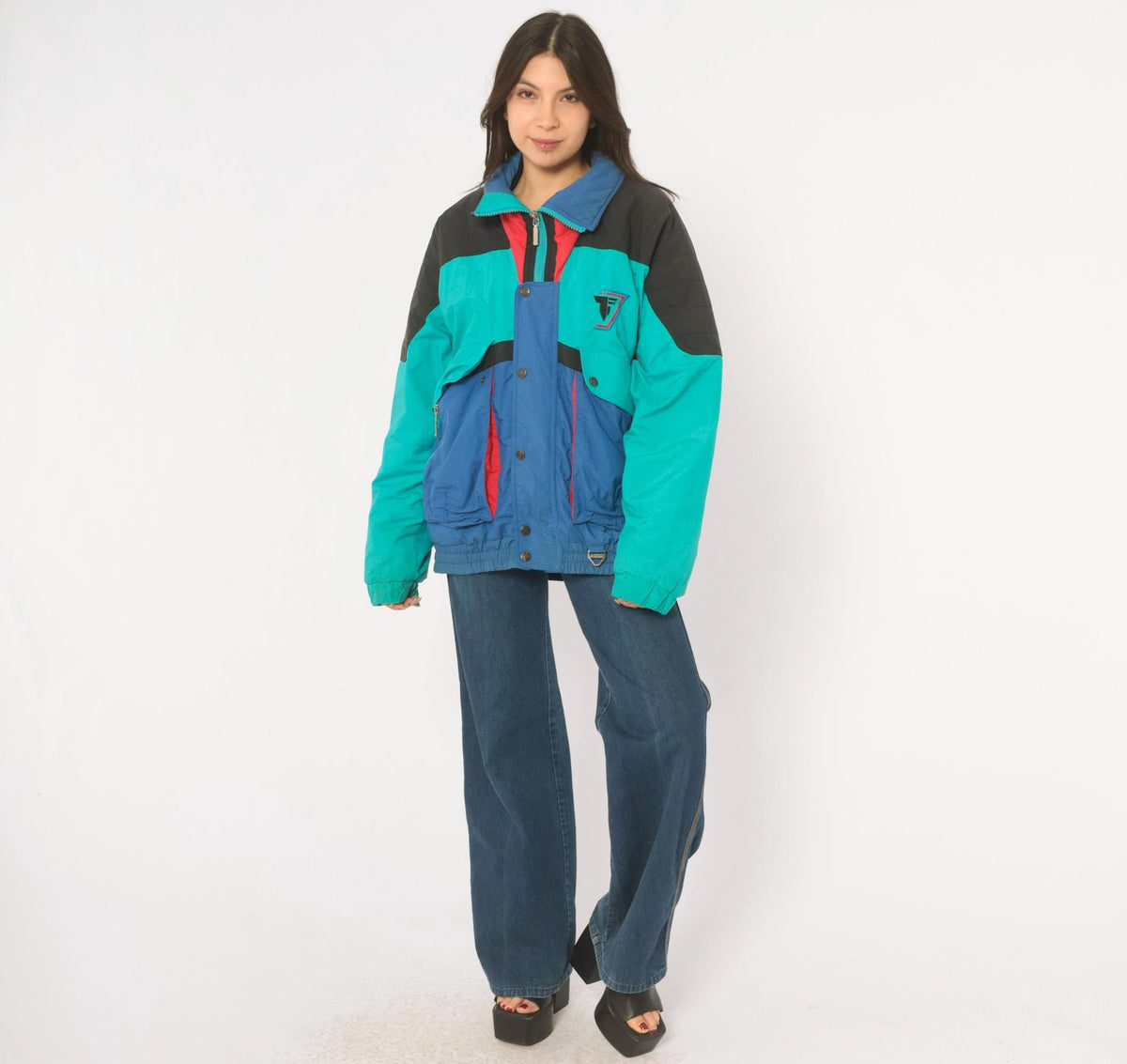 90s Tyrolia Teal Color Block Ski Jacket Small S