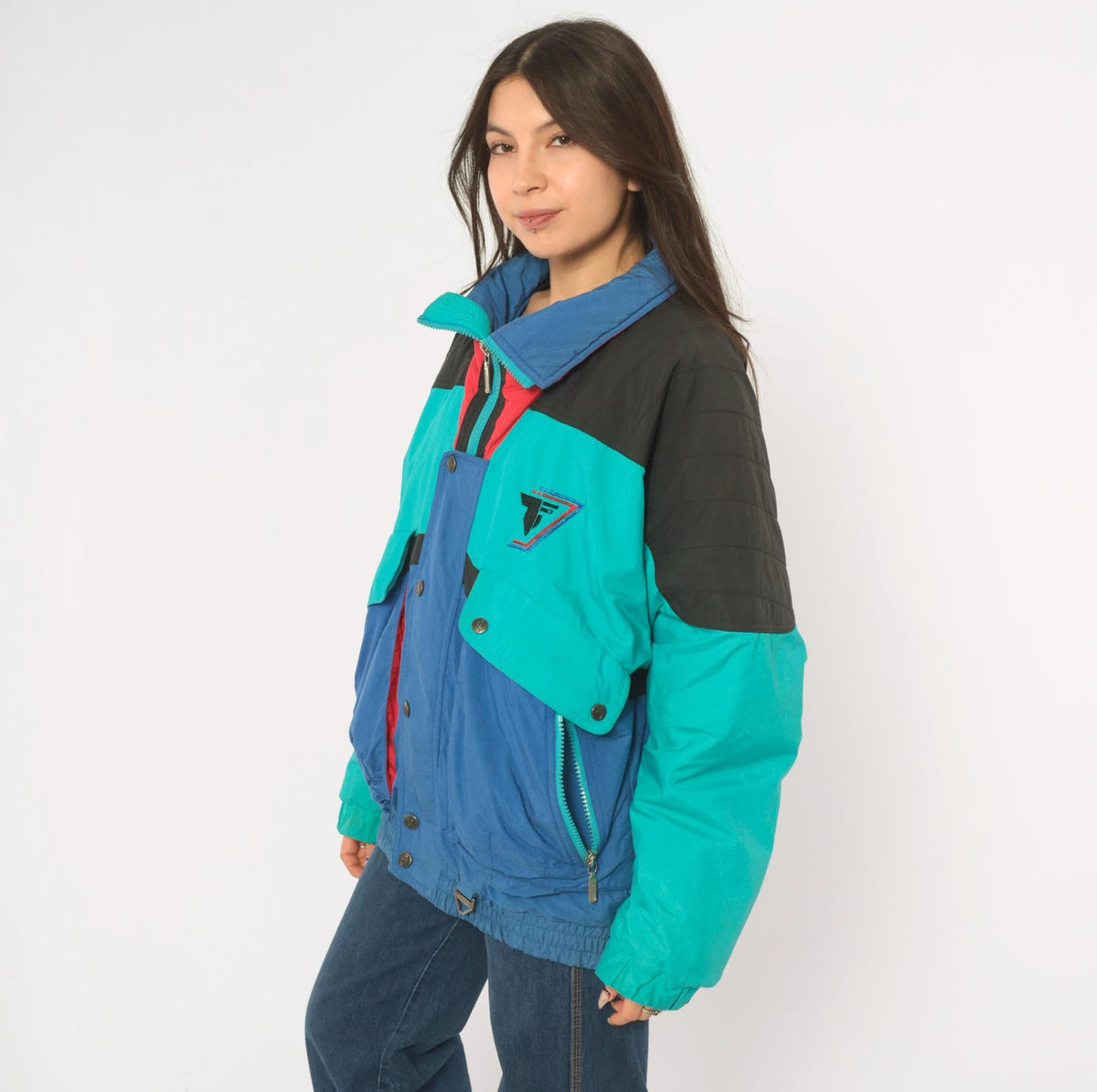 90s Tyrolia Teal Color Block Ski Jacket Small S