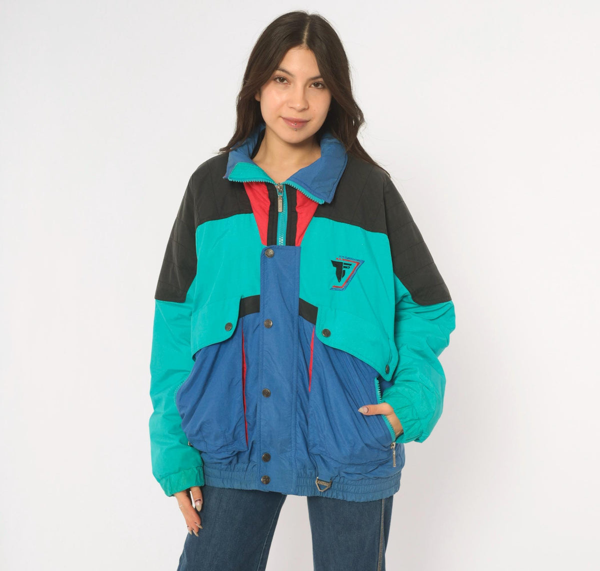 90s Tyrolia Teal Color Block Ski Jacket Small S
