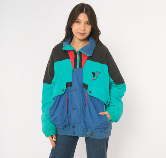 90s Tyrolia Teal Color Block Ski Jacket Small S
