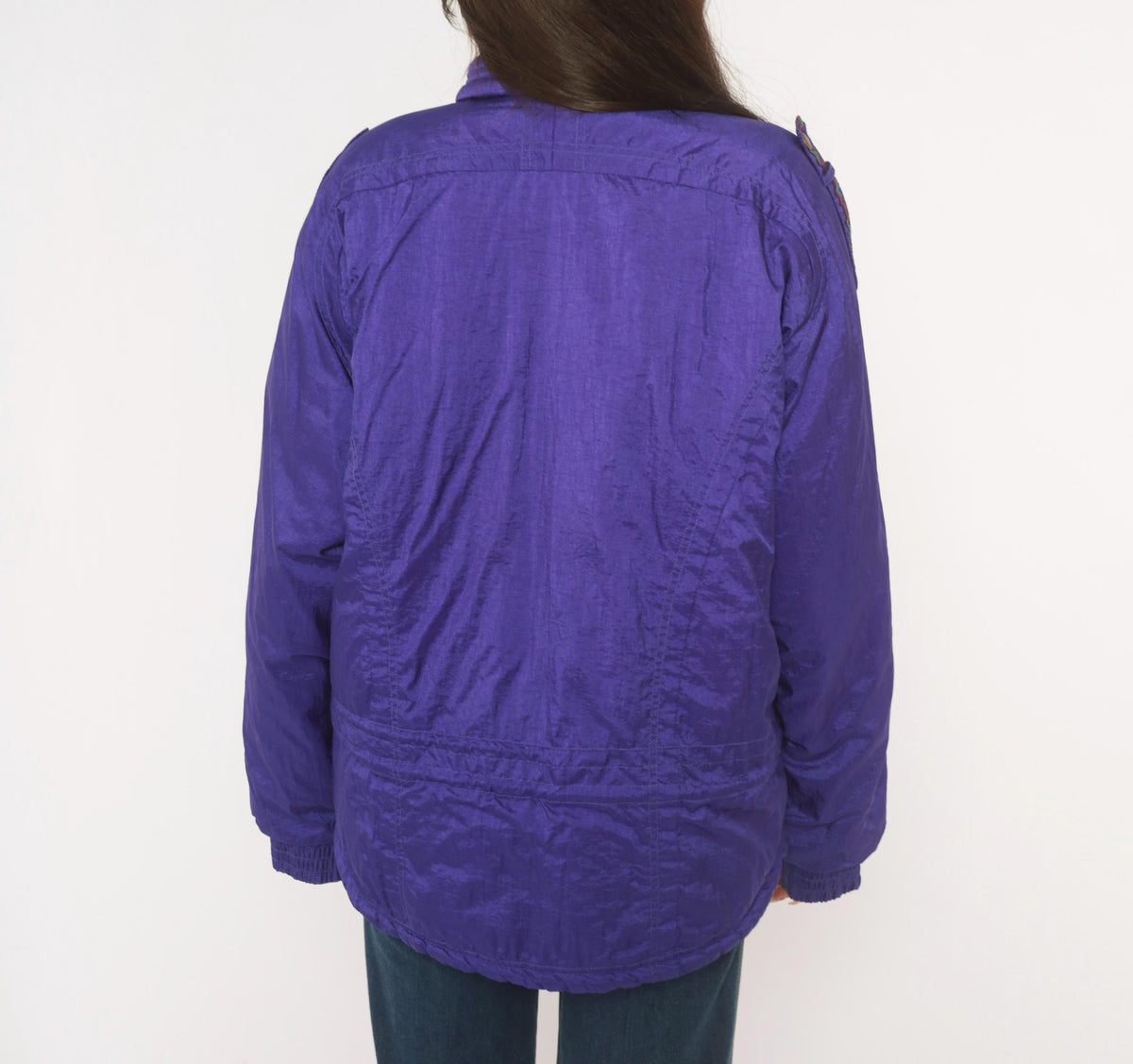 90s Purple Ski Jacket Geometric Embroidered Nylon Puffer Womens Large L