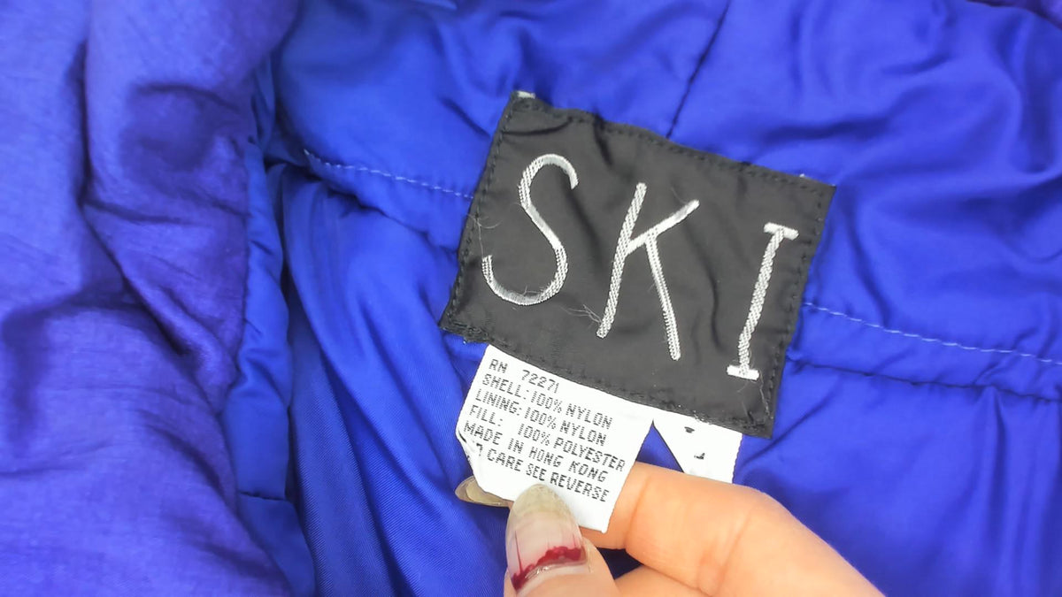 90s Purple Ski Jacket Geometric Embroidered Nylon Puffer Womens Large L
