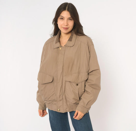 90s Members Only Bomber Jacket Grey Taupe Snap Collar Medium M
