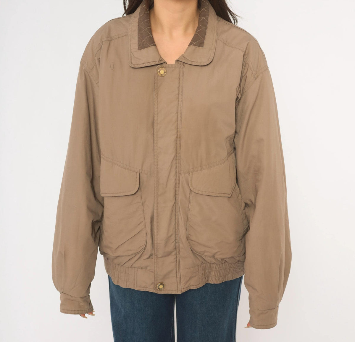 90s Members Only Bomber Jacket Grey Taupe Snap Collar Medium M